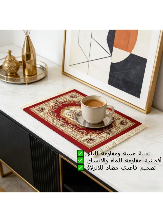 حقل 3 قطع سجادة قهوة وسجادة ماوس، سجادة فنجان قهوة، سجادة كوب قهوة، سجادة طاولة، لوحة ماوس مطاطية، مستطيلة مقاس 23x18x0.5 سم، مجموعة حمراء - Image 4